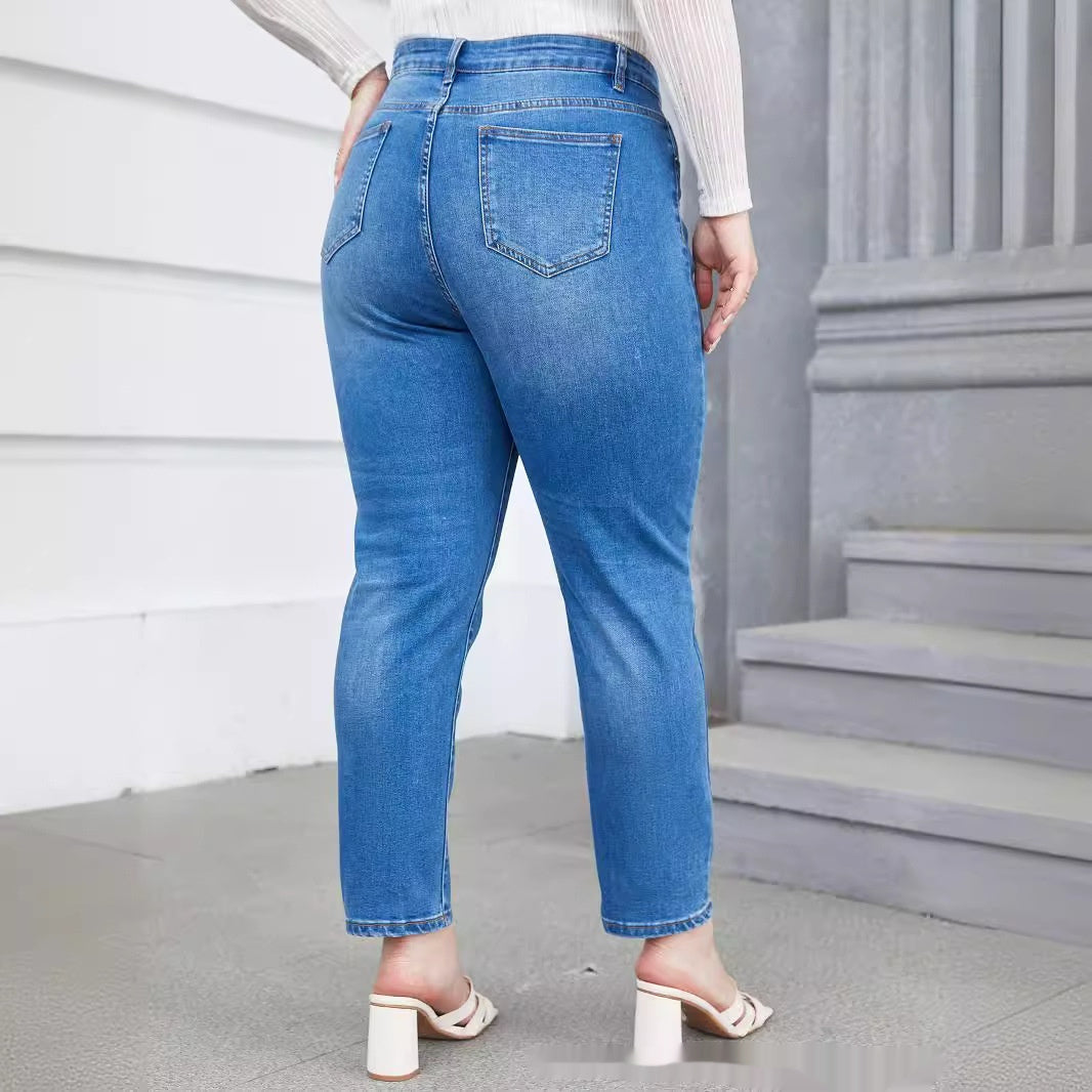 Plus-Size Harem Stretch Jeans with Tapered Silhouette-Theone Apparel