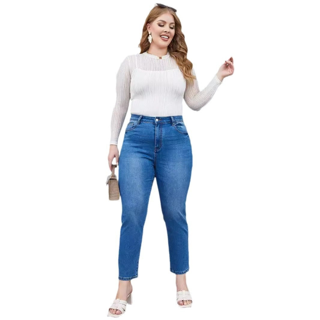 Plus-Size Harem Stretch Jeans with Tapered Silhouette-Theone Apparel