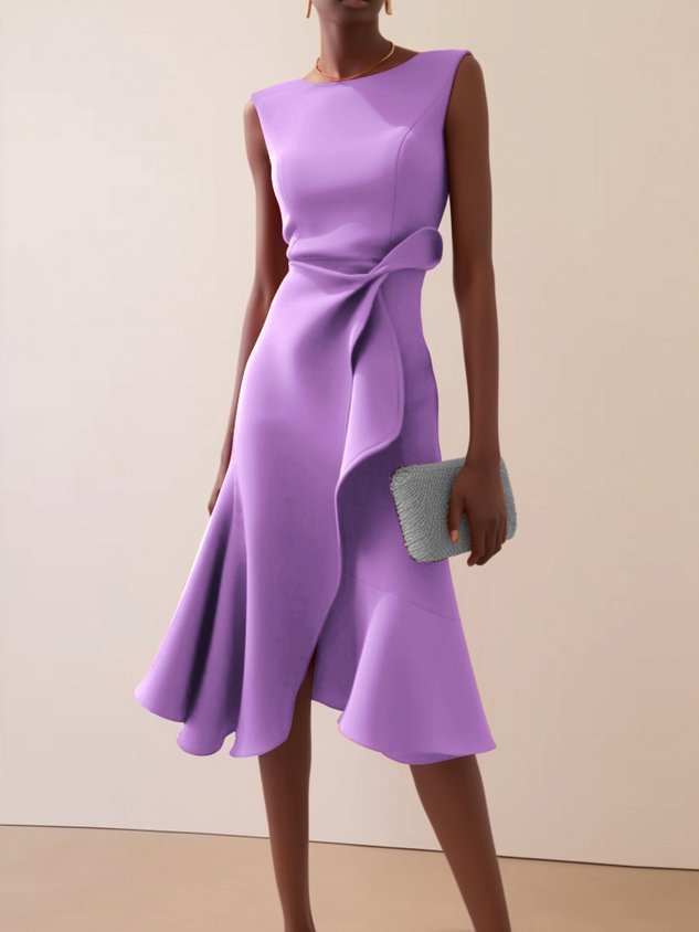 Red Sleeveless Round-Neck Dress with Elegant Temperament-Violet-Theone Apparel