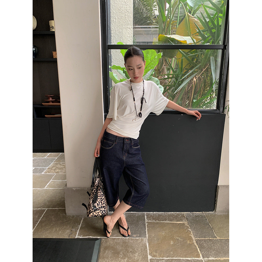 Red Stitch Straight-Leg Denim Pants for Spring Layering-Theone Apparel