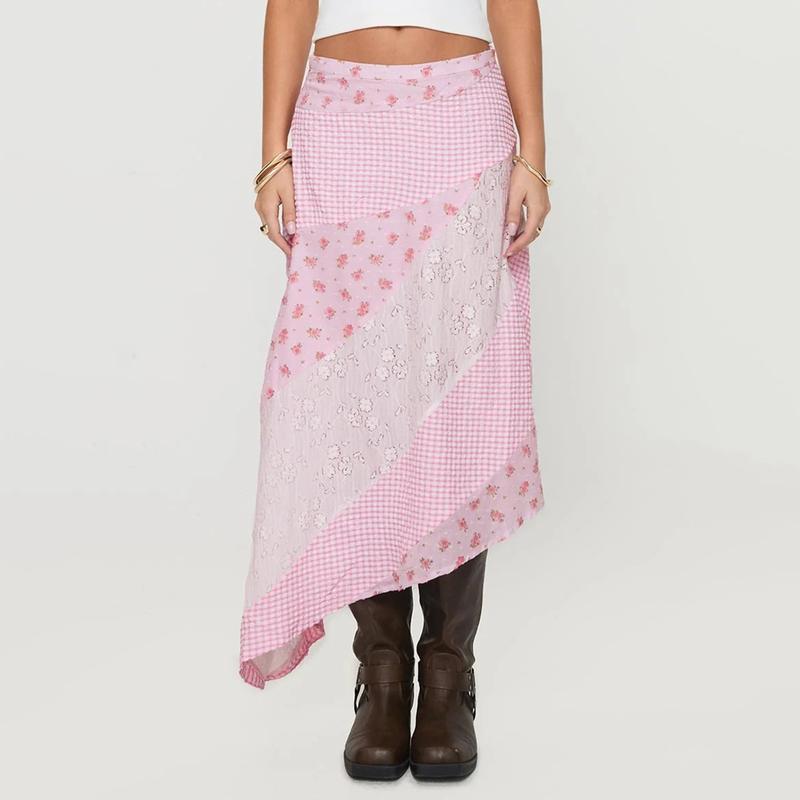 Retro Low Waist Floral Print Skirt For Vintage Charm-Pink-Theone Apparel