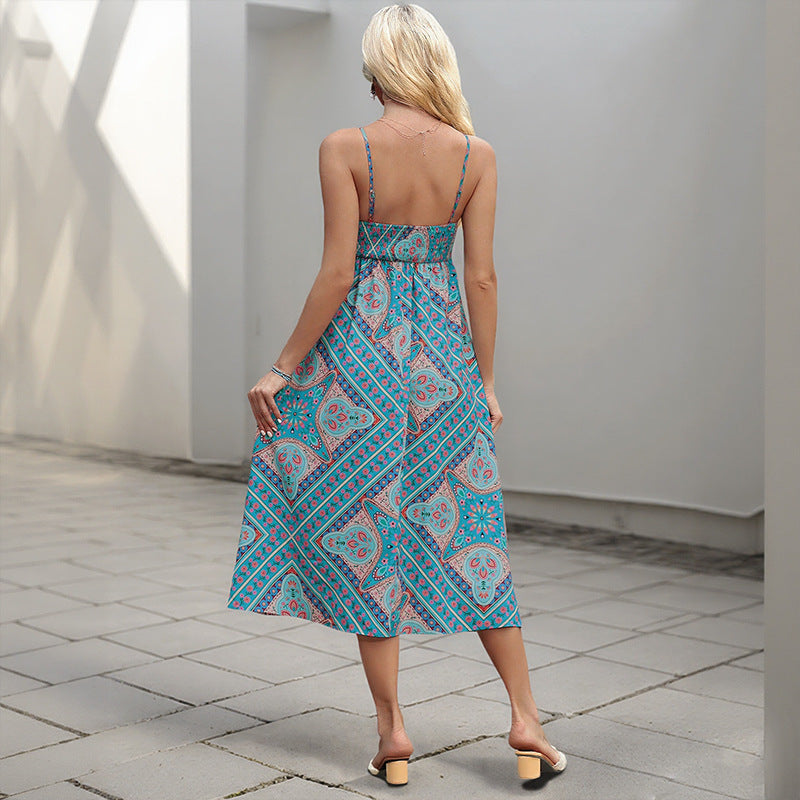 Retro Print Slip Dress with Vintage Vibes Chic Lines