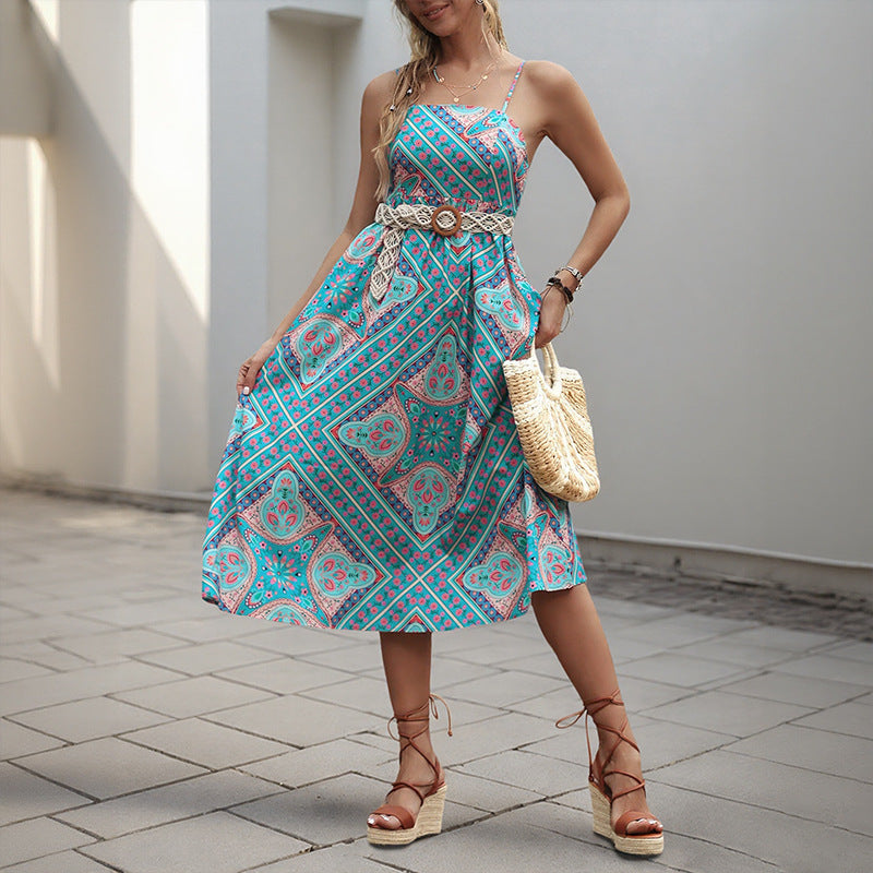 Retro Print Slip Dress with Vintage Vibes Chic Lines