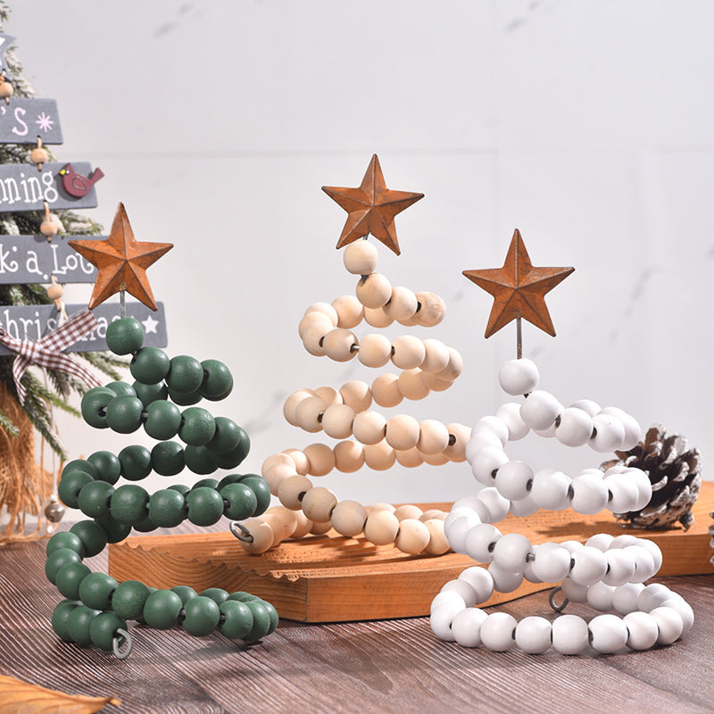Rustic Shabby-Chic Farmhouse Spiral Wood Bead Christmas Tree Decoration in Assorted Colors-Theone Apparel