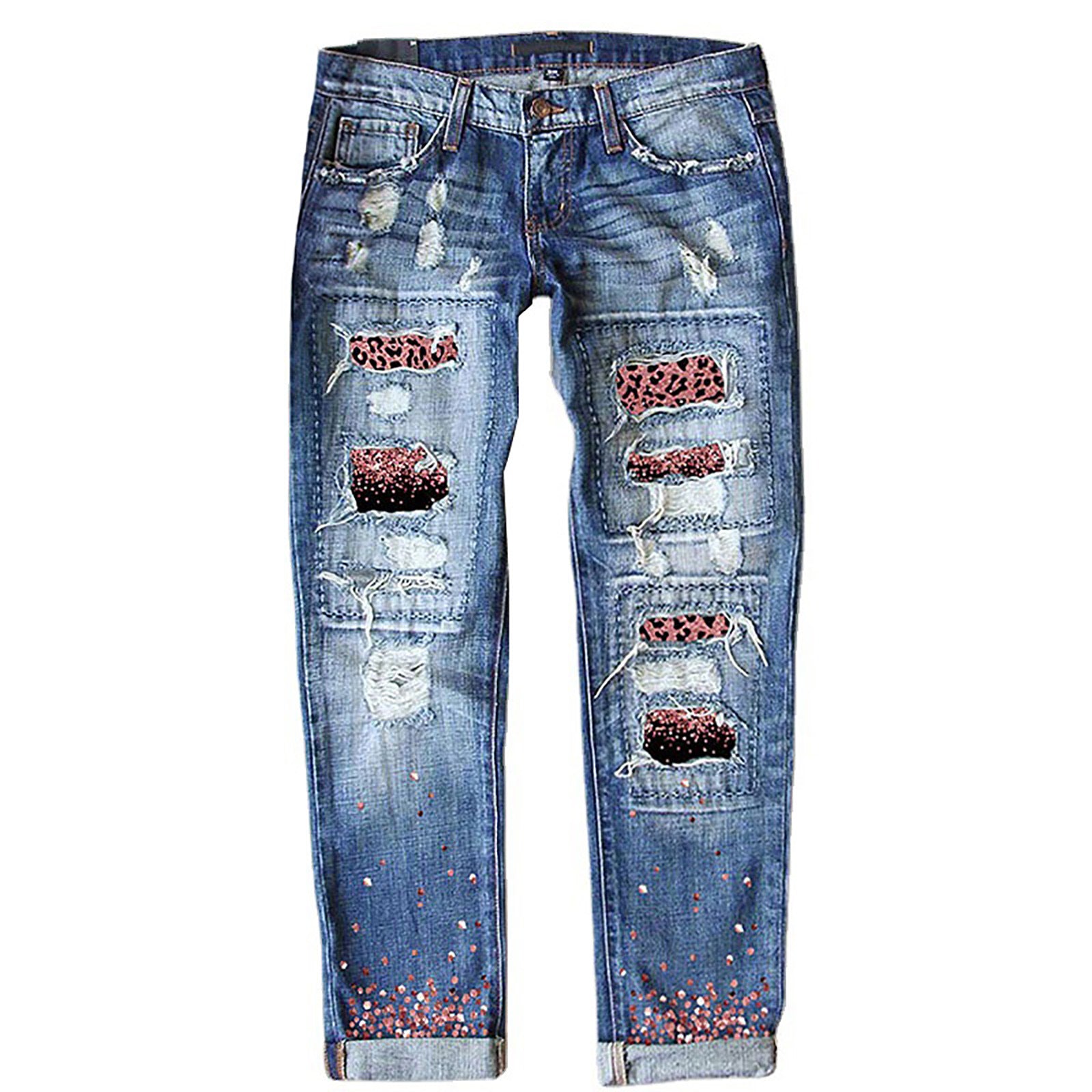 Pantaloni in denim stampati con fit sottile con bordo grafico
