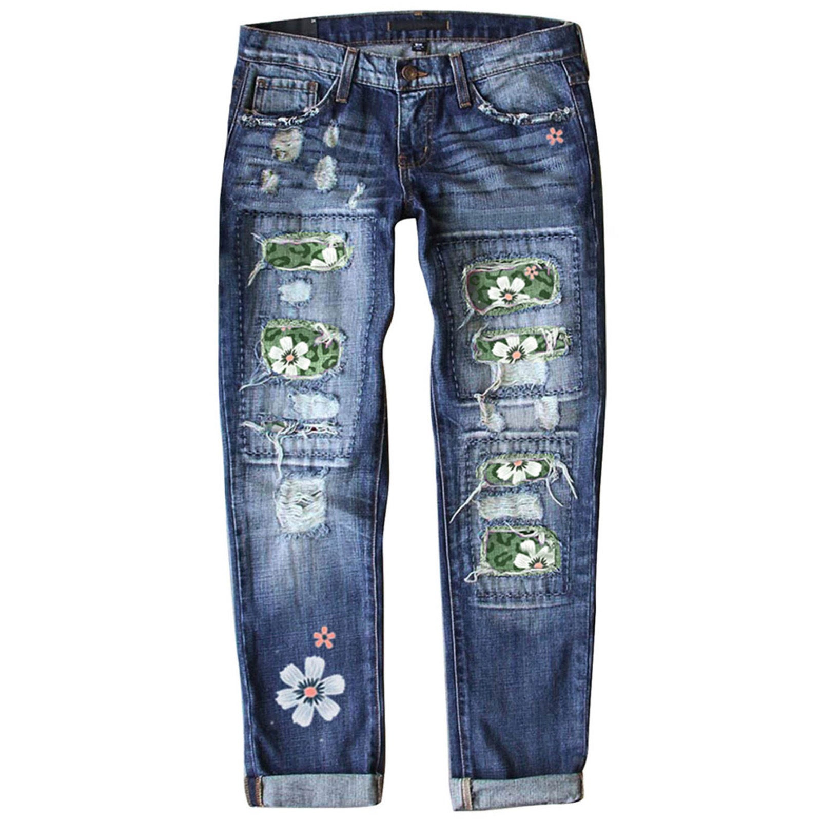 Pantaloni in denim stampati con fit sottile con bordo grafico