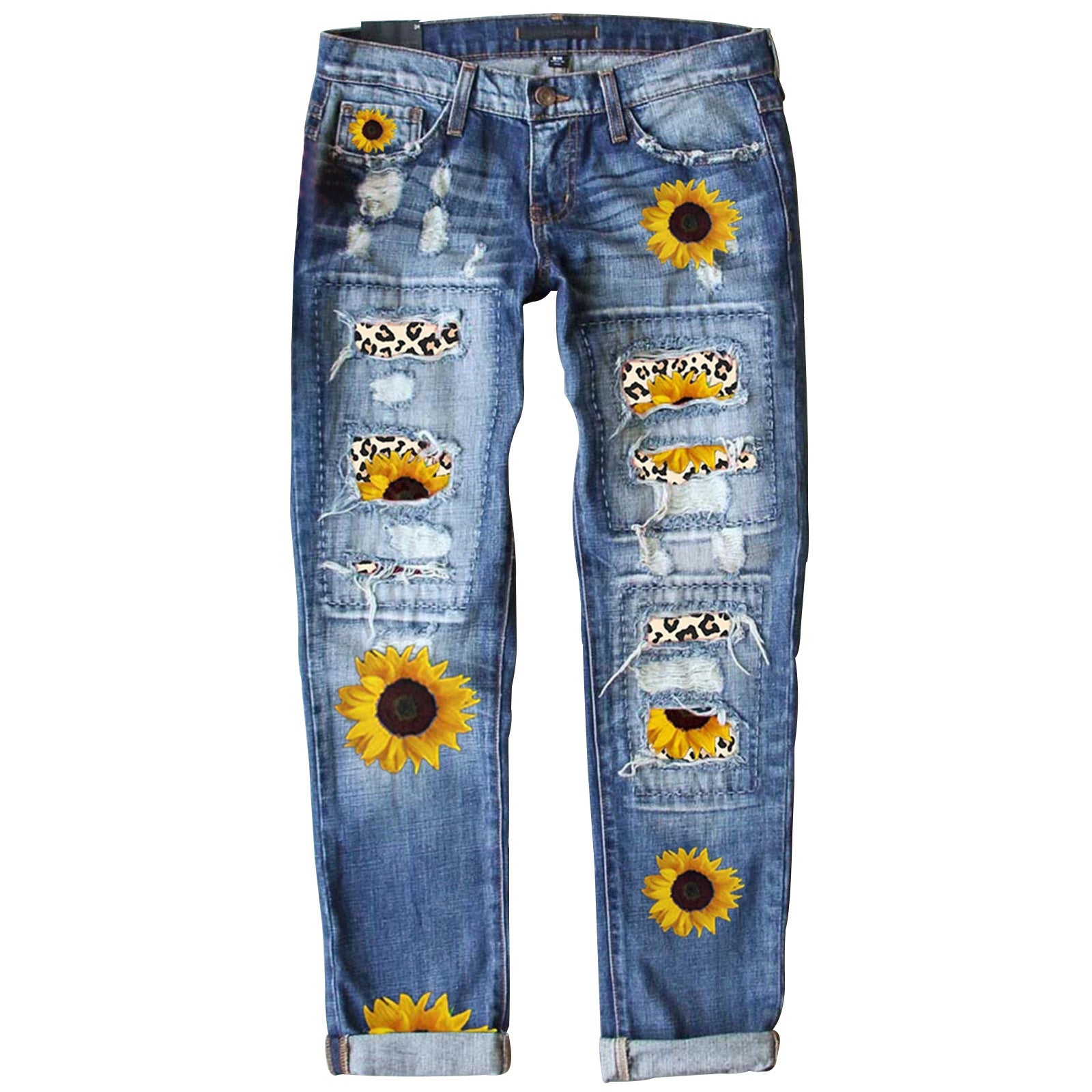 Pantaloni in denim stampati con fit sottile con bordo grafico