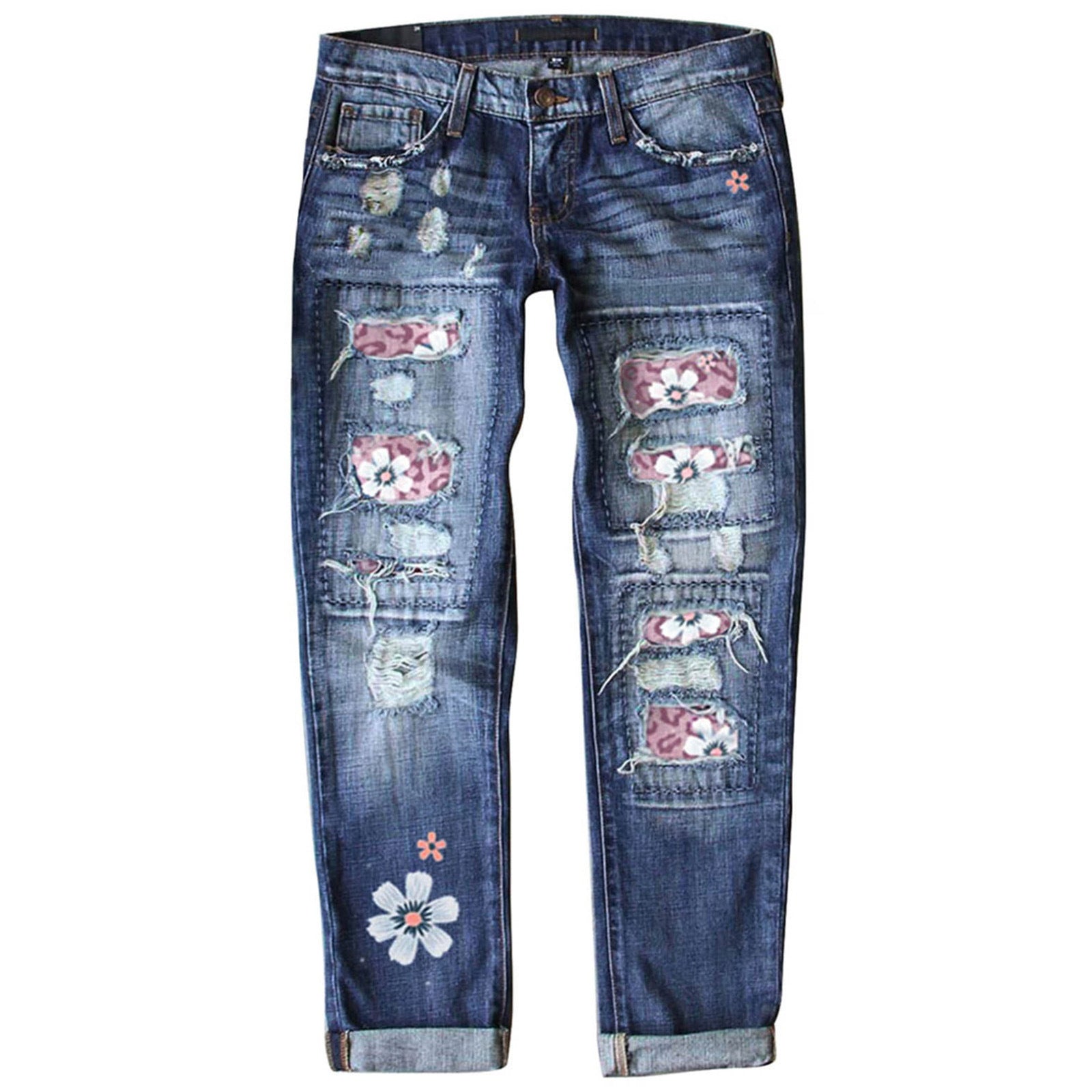 Pantaloni in denim stampati con fit sottile con bordo grafico