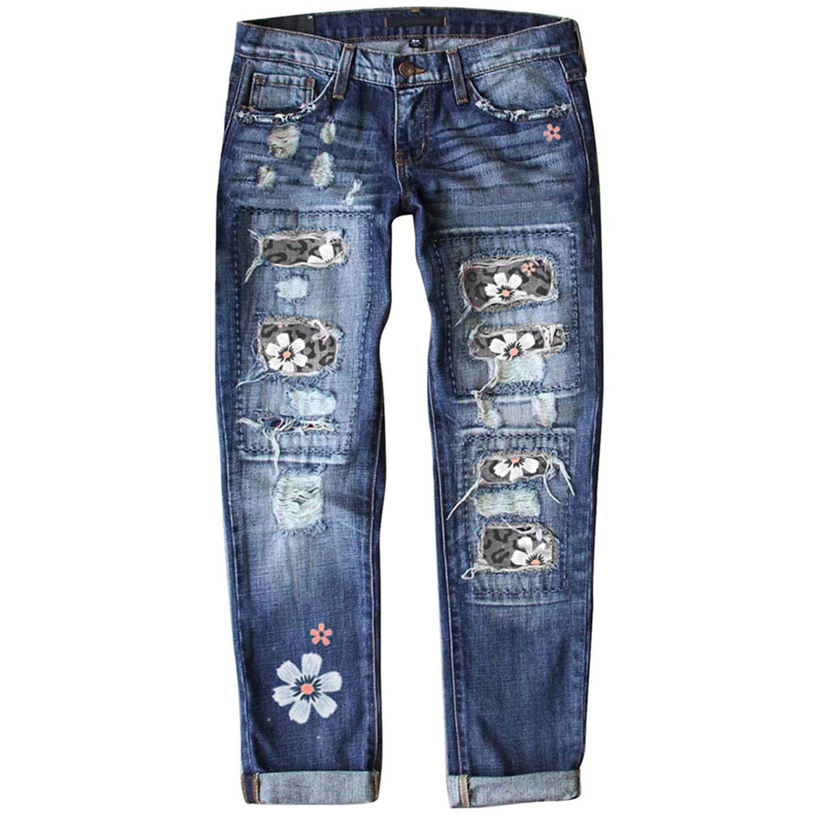Pantaloni in denim stampati con fit sottile con bordo grafico