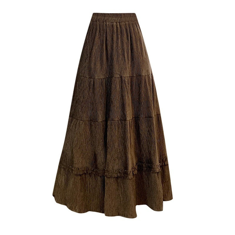Slimming Midi A-Line Skirt With Korean Style Elastic Waist-Theone Apparel