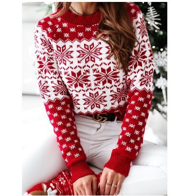 Soft and Warm Christmas Sweater with White and Red Patterning-Style 1 Red-Theone Apparel