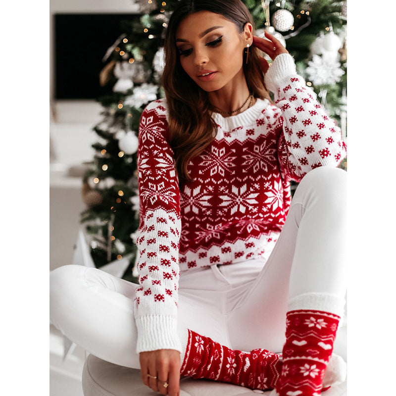 Soft and Warm Christmas Sweater with White and Red Patterning-Theone Apparel