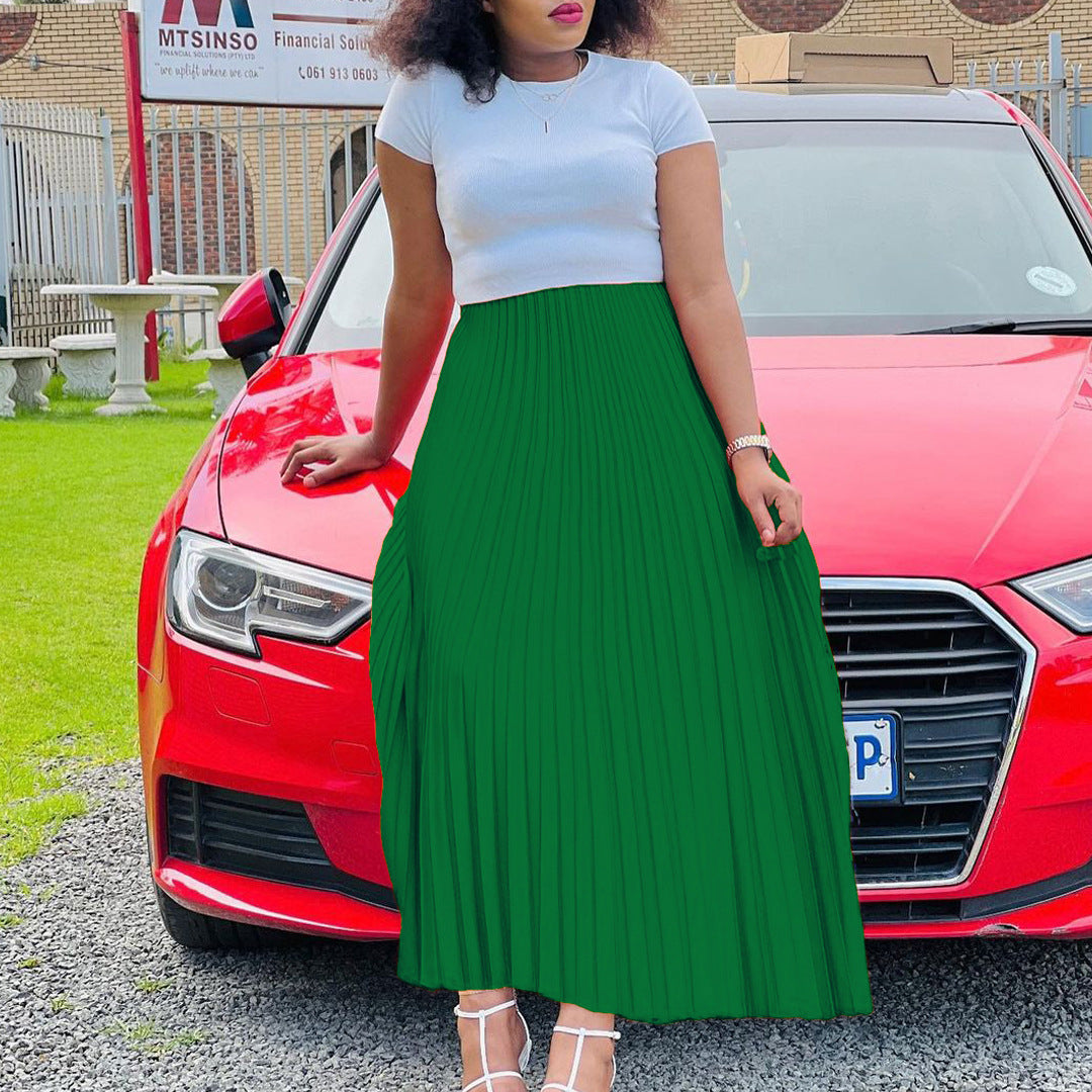 Solid Color High Waist Dress For Plus Size Elegance-Green-Theone Apparel