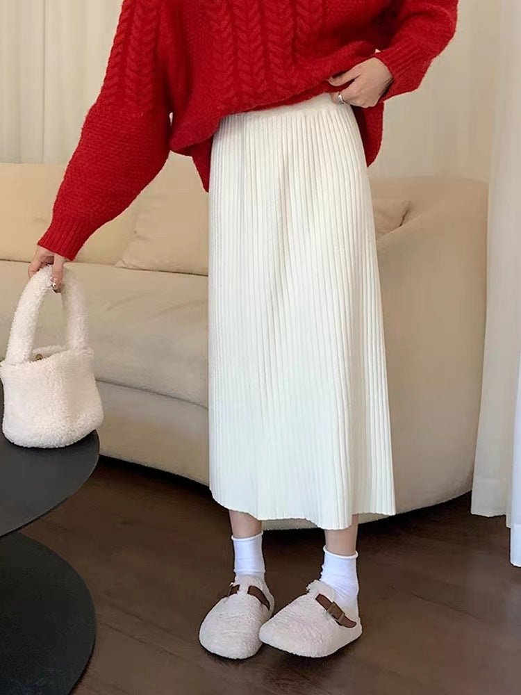 Solid Color Knitted Skirt For Effortless Everyday Style-White-Theone Apparel