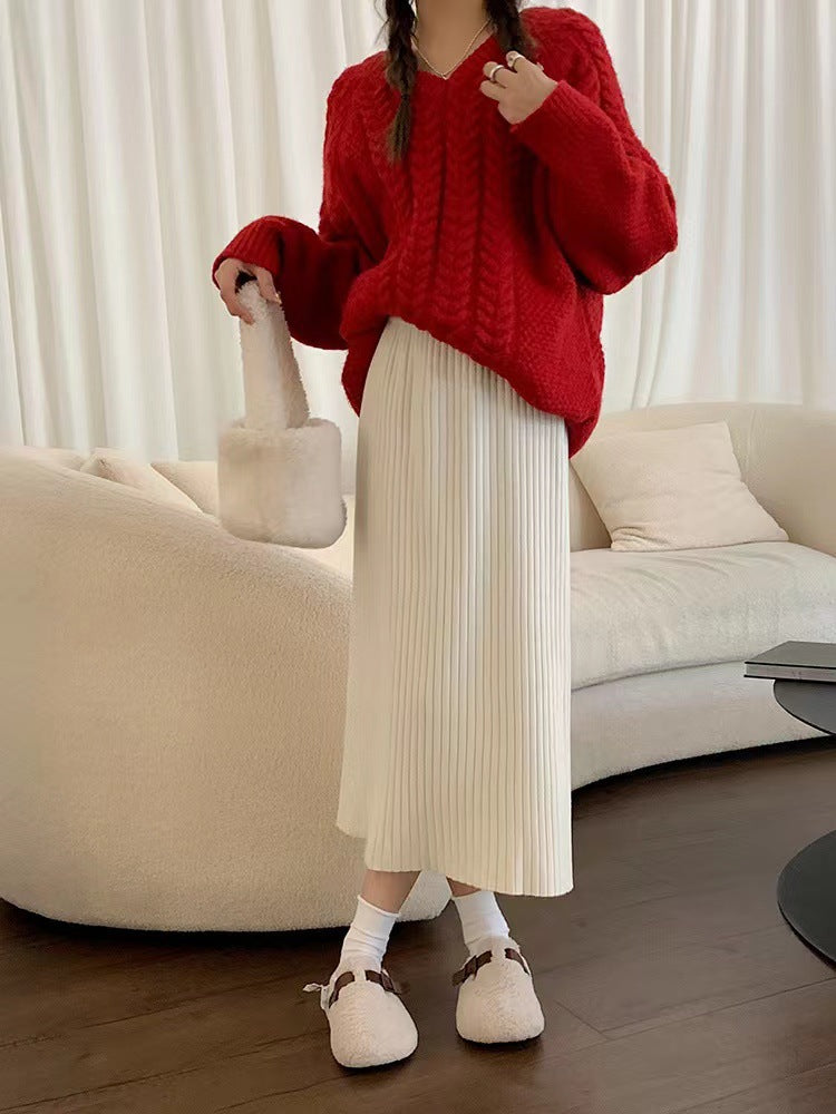 Solid Color Knitted Skirt For Effortless Everyday Style-Theone Apparel