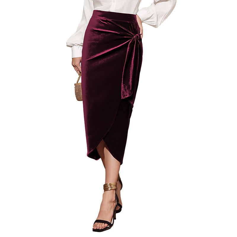 Solid Color Twisted Velvet Dress With Elegant Split