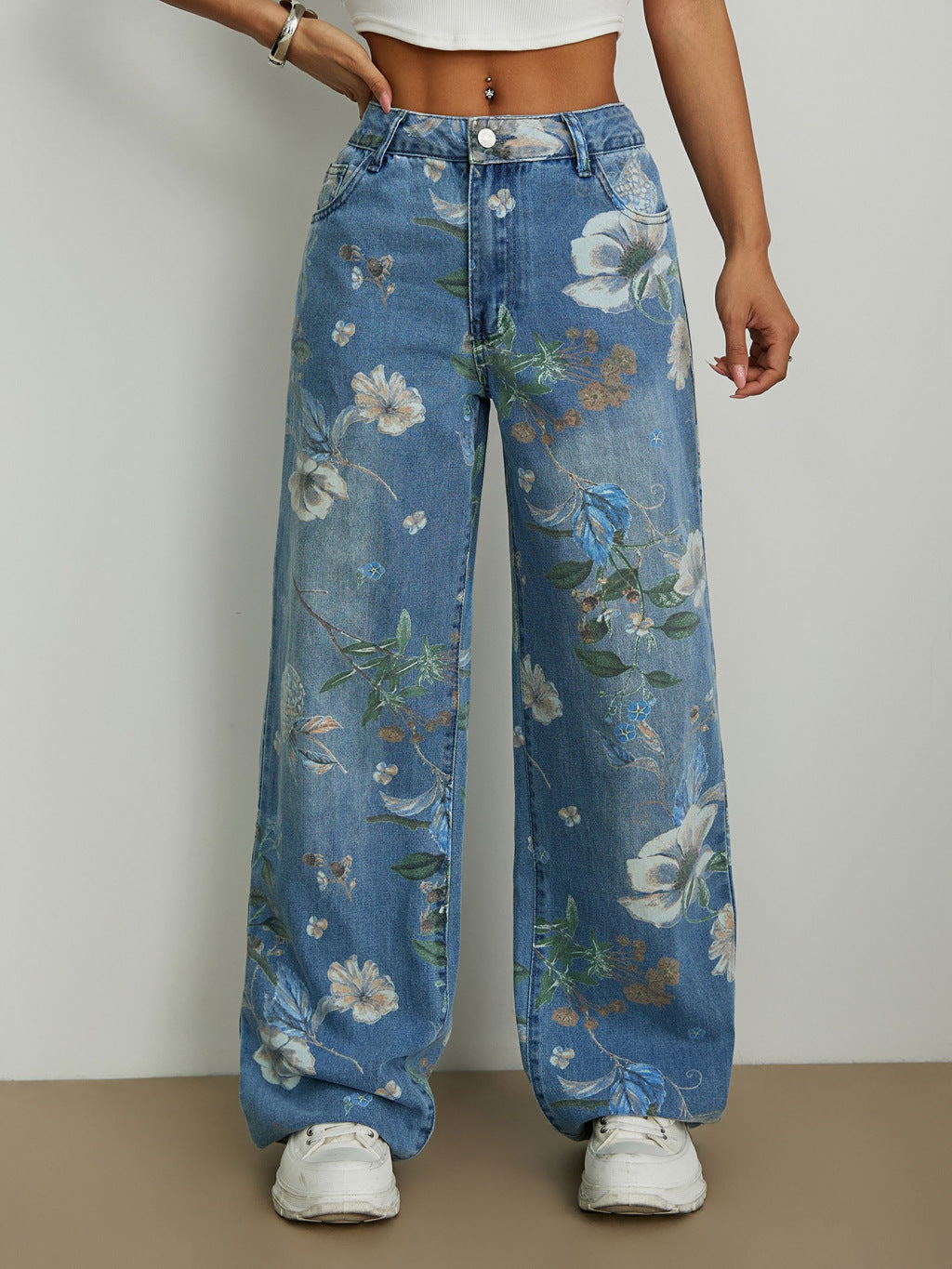 Street-Style Loose Wide-Leg Denim Pants with Urban Cool-Theone Apparel