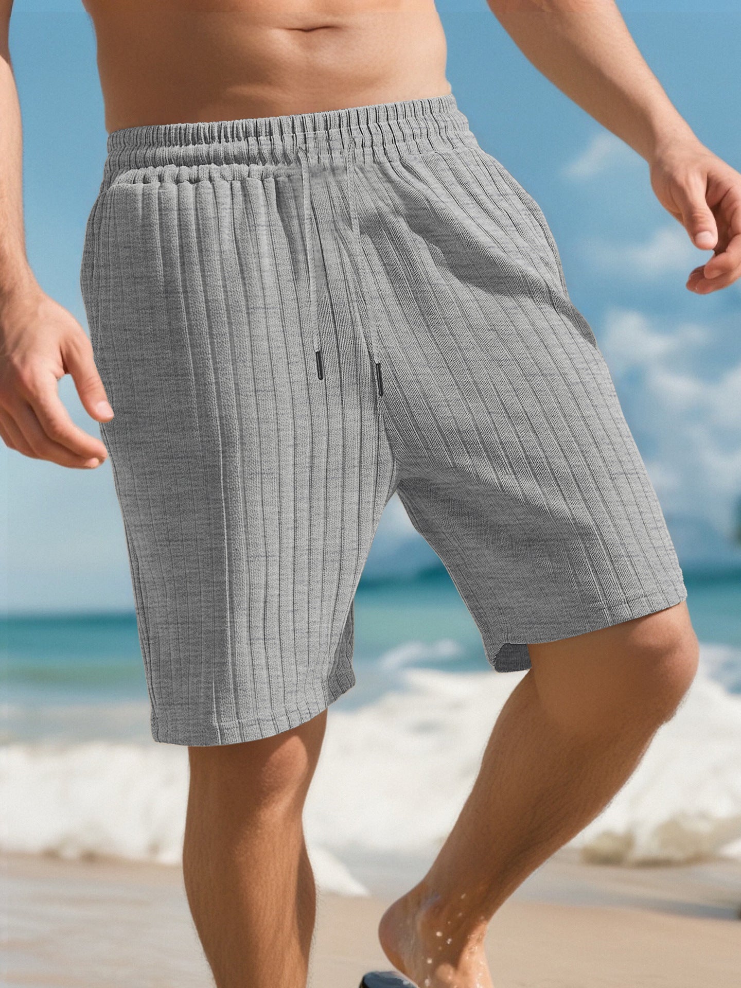 Striped Multi-Pocket Beach Bottoms for Active Summer Days-Gray-Theone Apparel