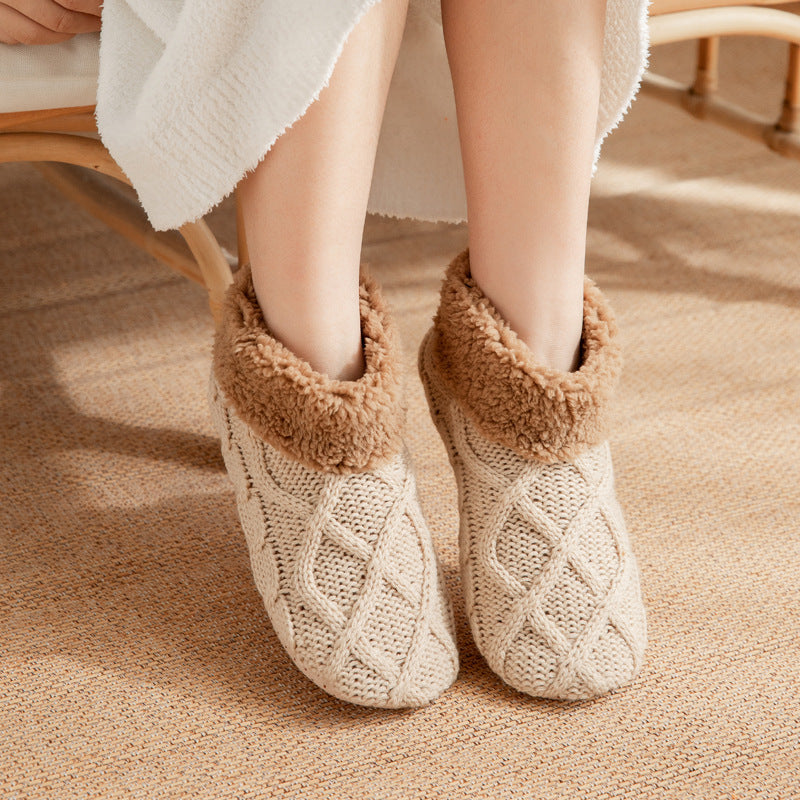 Super Soft Knit Style Slip On House Slippers in Various Colors-Boot Socks Light Coffee-Theone Apparel
