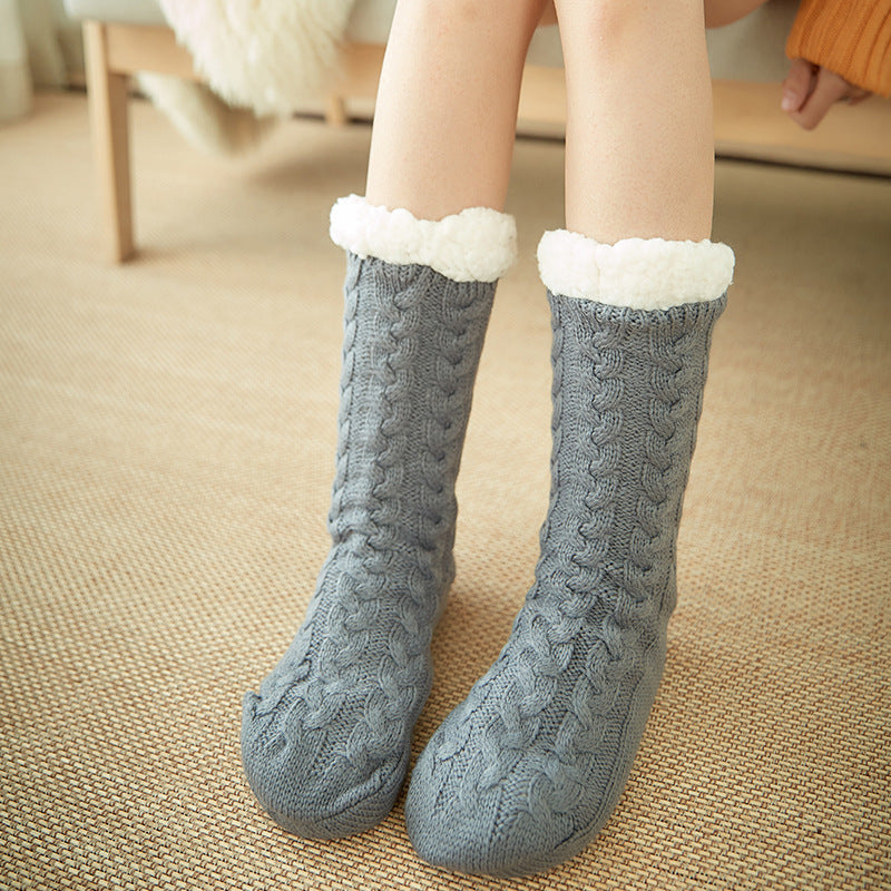 Super Soft and Thick Stretchy Ankle Socks with Traction Bottoms-Grey-Theone Apparel