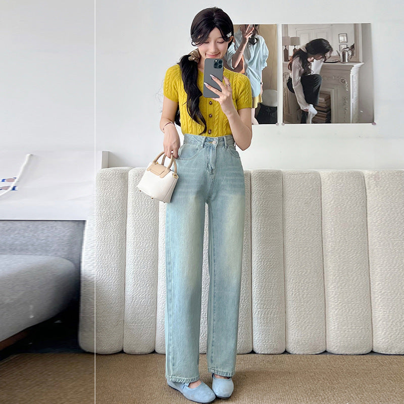 女性用のトールフィットのクロップドストレートレッグジーンズ