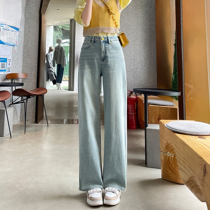 Tall Fit Cropped Straight-Leg Jeans for Women-Light Blue-Theone Apparel