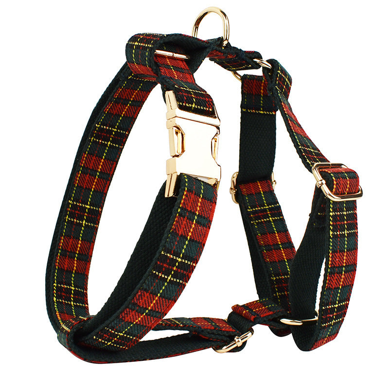 Tartan Plaid Christmas Holiday Bow Dog Leash Collar Harness-Dog Vest-Theone Apparel
