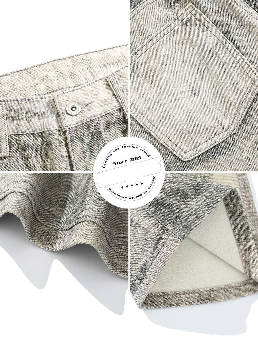 Tie-geverfde versleten jeans met lichte dweam en vintage gaten