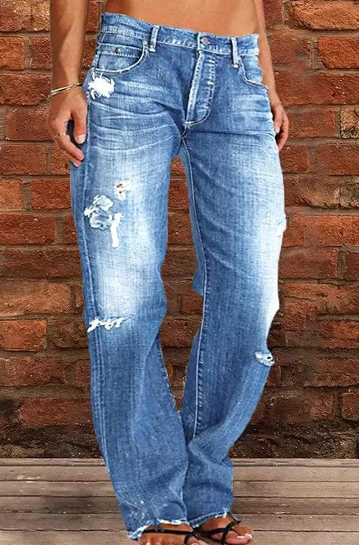 Unisex losse rechte poten gescheurde denimjeans voor alle geslachten
