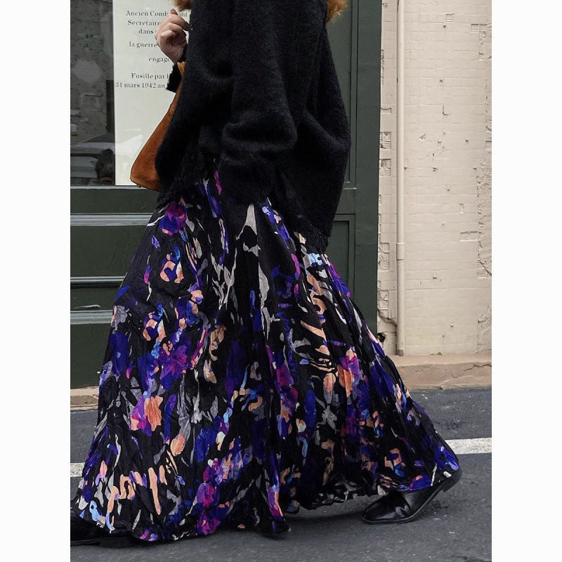 Vintage Crumpled Floral Skirt For Unique Everyday Style-Theone Apparel