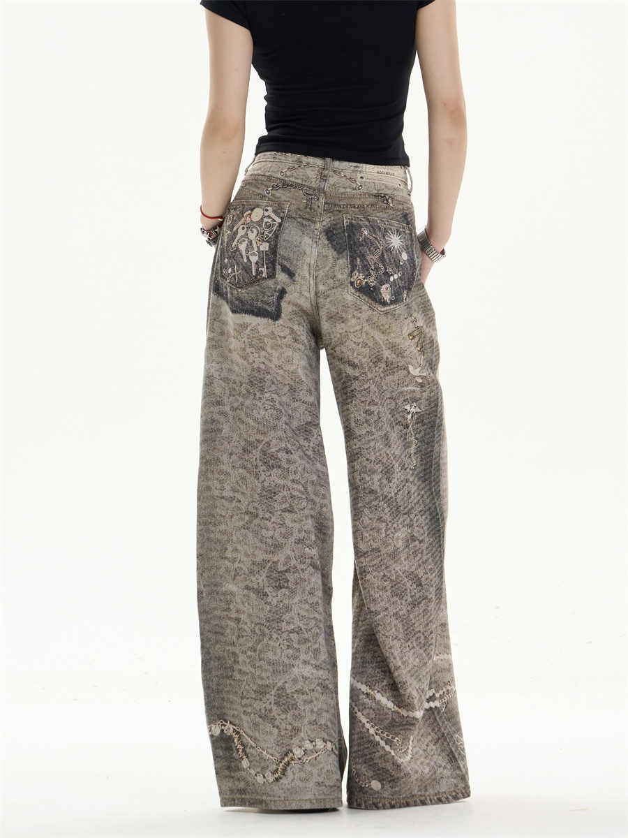 Washed Worn-In Retro Jeans with Wide-Leg Relaxed Appeal-Theone Apparel