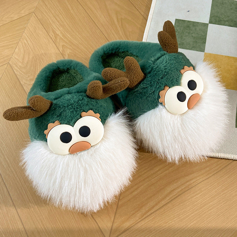 Whimsical Reindeer Santa Claus themed Green and White Slippers-Green-Theone Apparel