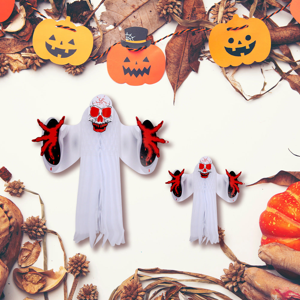 Whimsical Sheet Ghost Halloween Decoration with Red Skull and Hands-Theone Apparel