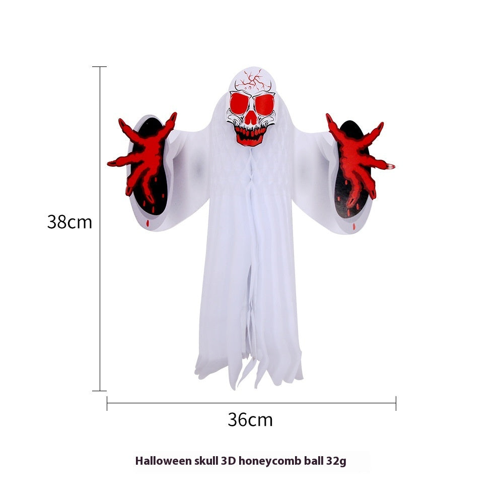 Whimsical Sheet Ghost Halloween Decoration with Red Skull and Hands-Skull Paper Flower Ball-Theone Apparel