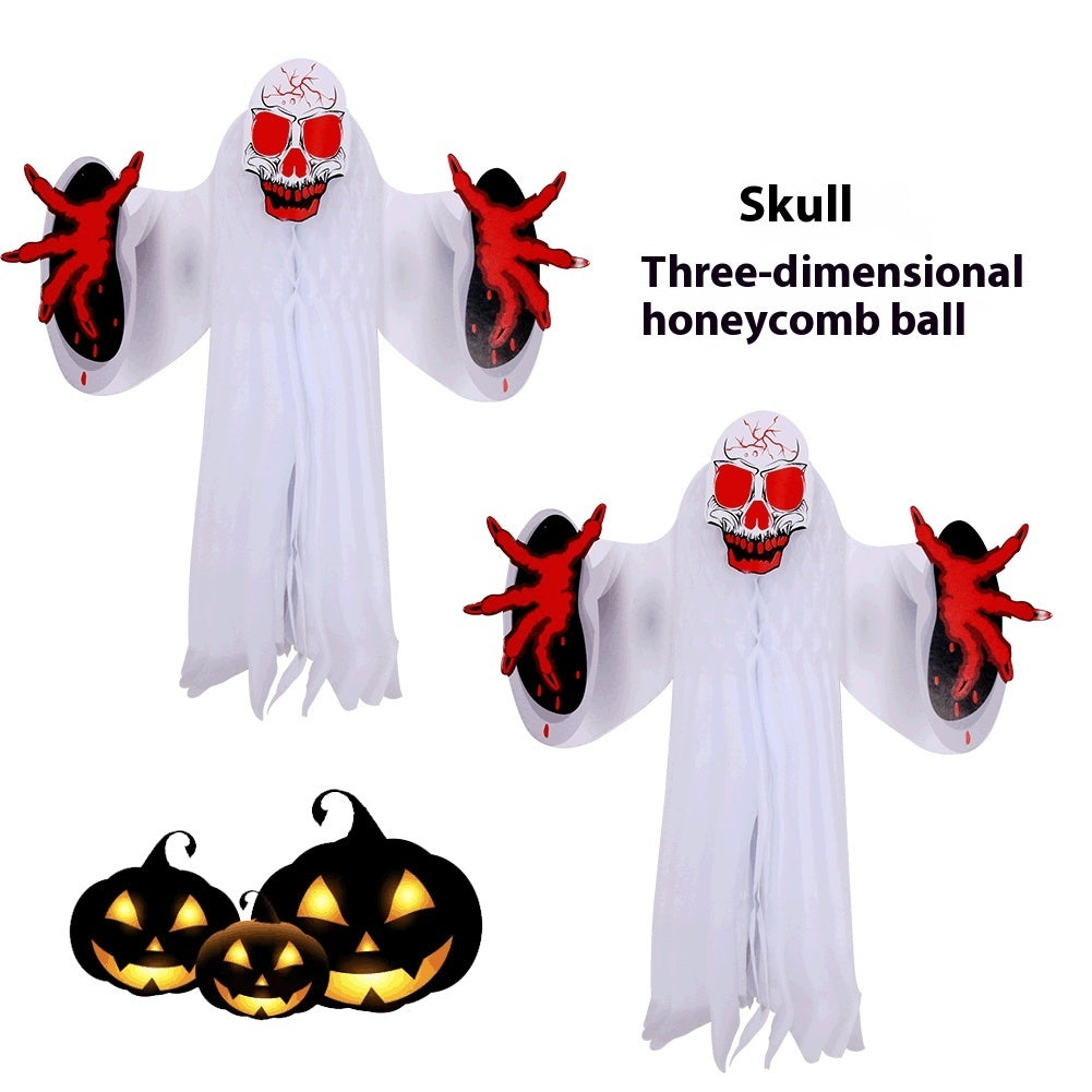 Whimsical Sheet Ghost Halloween Decoration with Red Skull and Hands-Theone Apparel