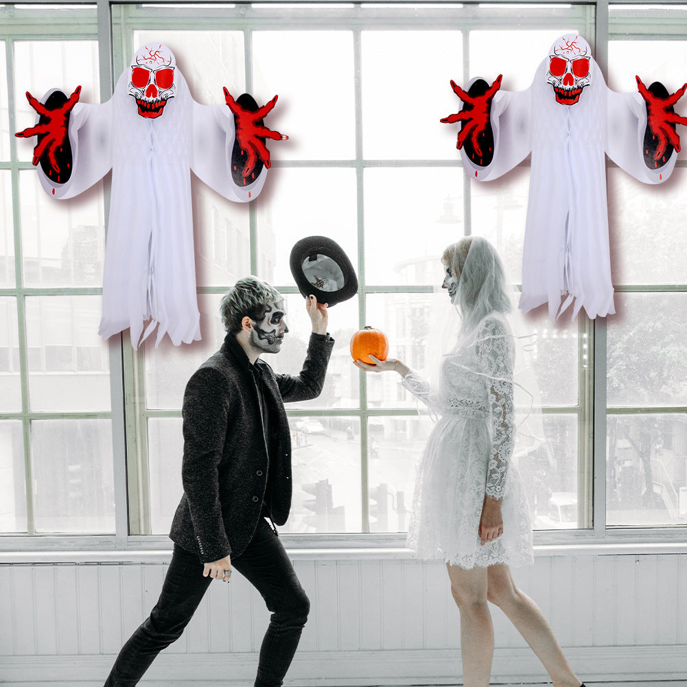 Whimsical Sheet Ghost Halloween Decoration with Red Skull and Hands-Theone Apparel