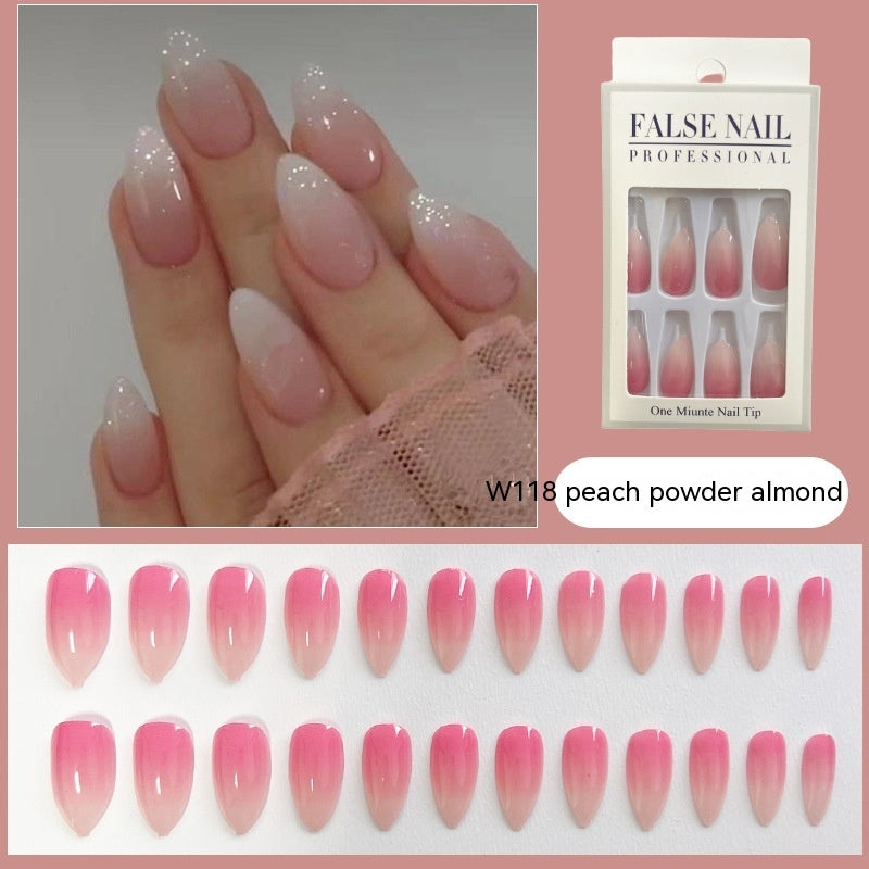 Women's Log Natural Almond Shaped French Nail Set in Nude-Peach Pink Almond Jelly Glue-Theone Apparel