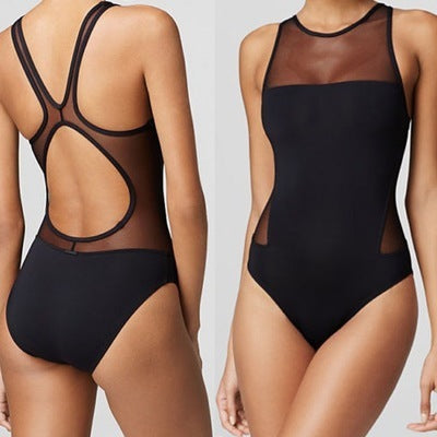 Women's One Piece Floral Print Swimsuit with Low Neck-Black-Theone Apparel