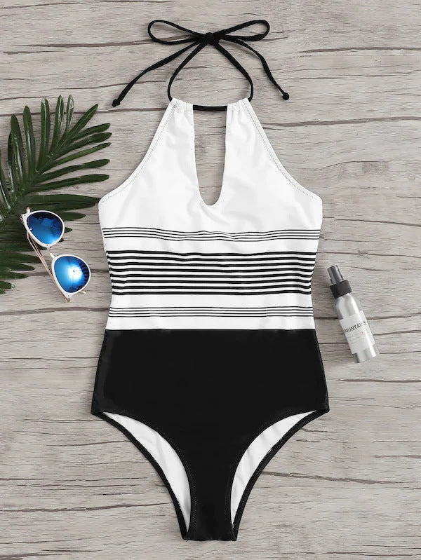 Women's Plus Size One Piece Swimsuit with Tie Straps-Theone Apparel