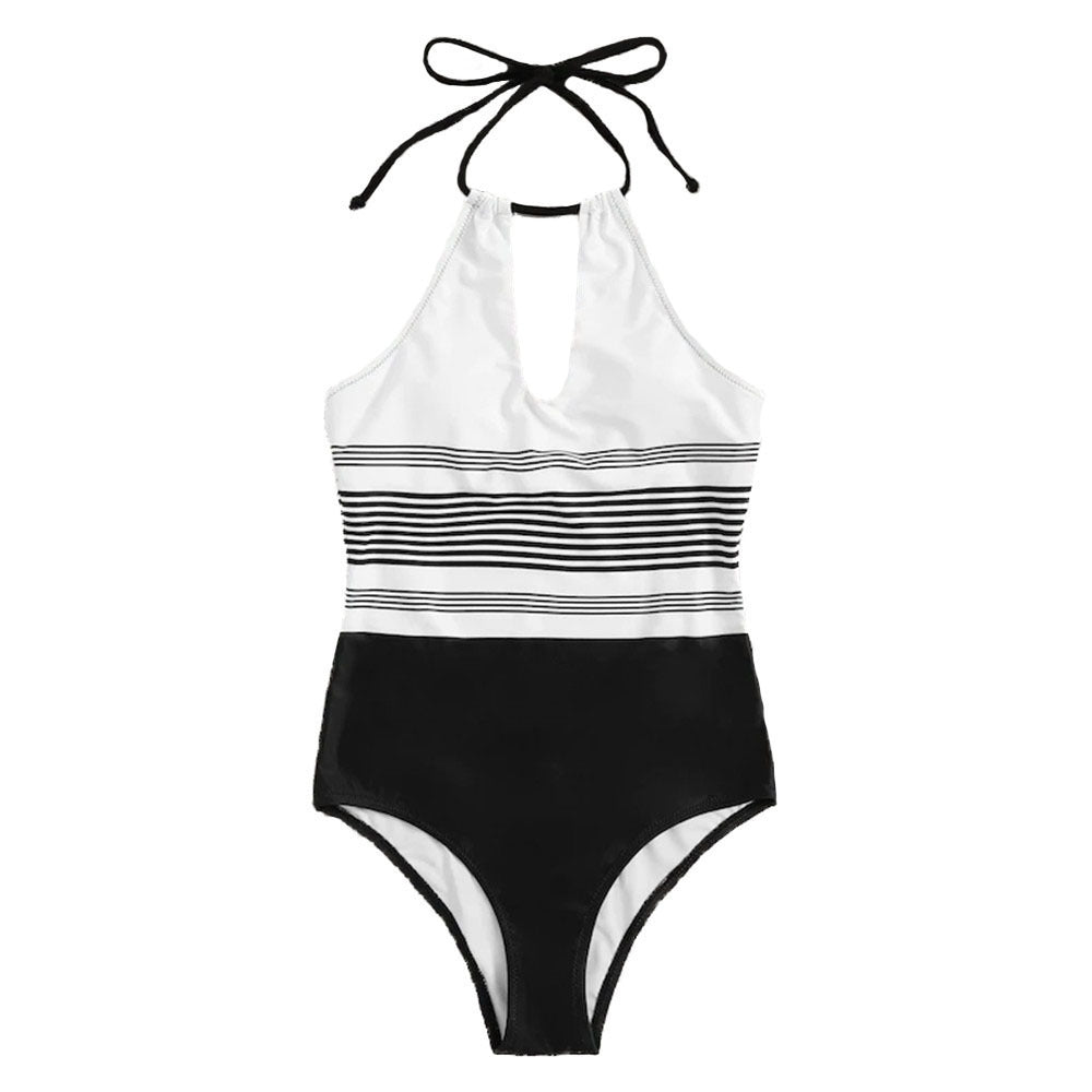 Women's Plus Size One Piece Swimsuit with Tie Straps-White-Theone Apparel