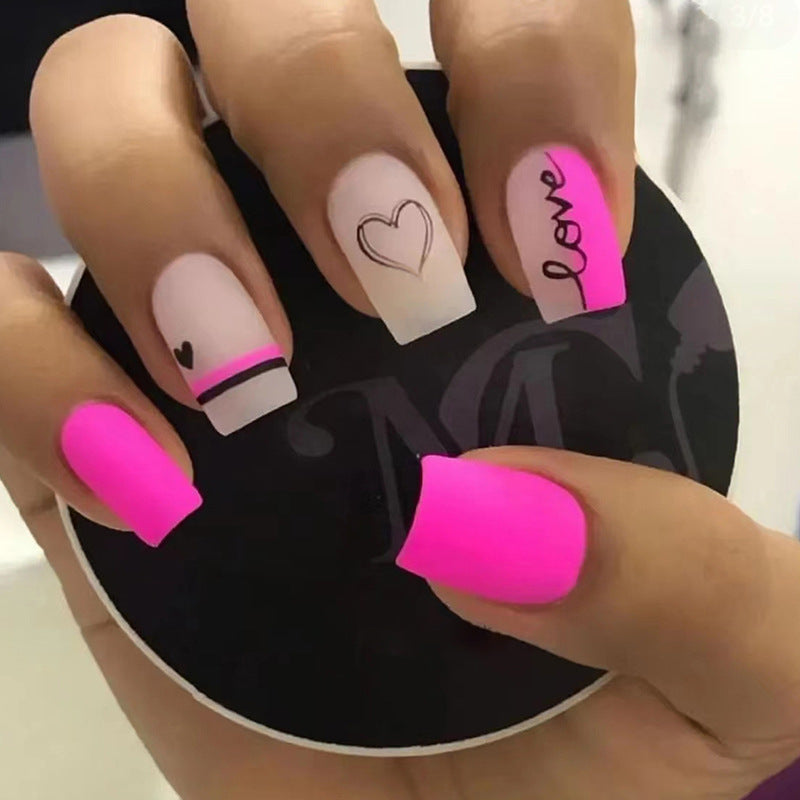 Women's Romantic Valentine's Day Pink and Nude Nail Set-Magenta-Theone Apparel