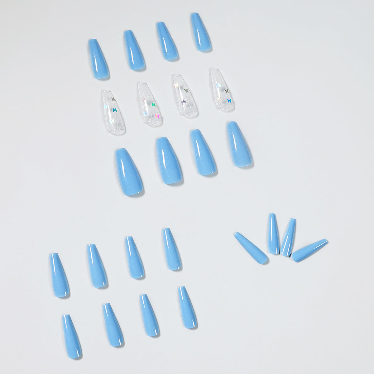 Women's Sky Blue and Transparent Coffin Shaped Accent Nail Set-Theone Apparel