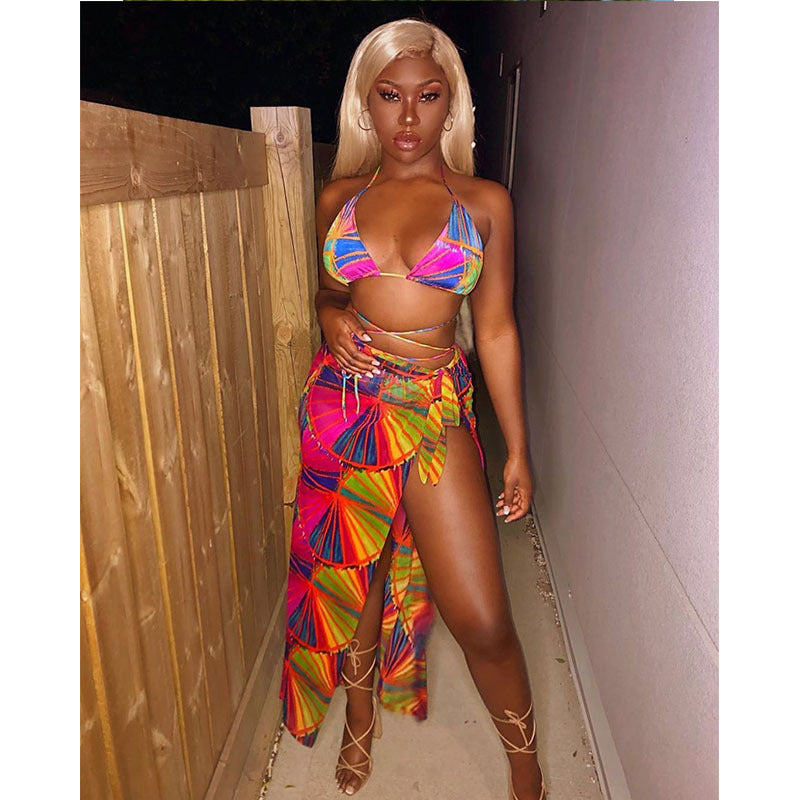 Women's Three Piece Bikini Set with Matching Coverup-Theone Apparel