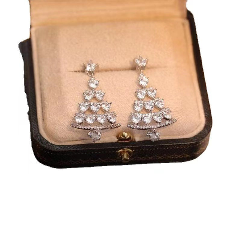 Women's Tiered Christmas Tree Dangle Earrings with Stud Back-Theone Apparel