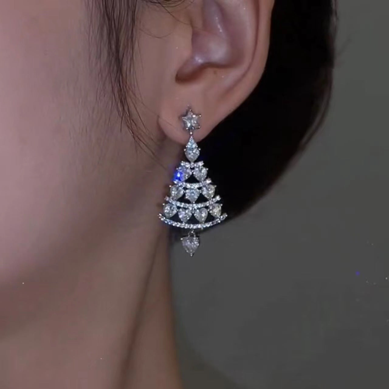 Women's Tiered Christmas Tree Dangle Earrings with Stud Back-Theone Apparel
