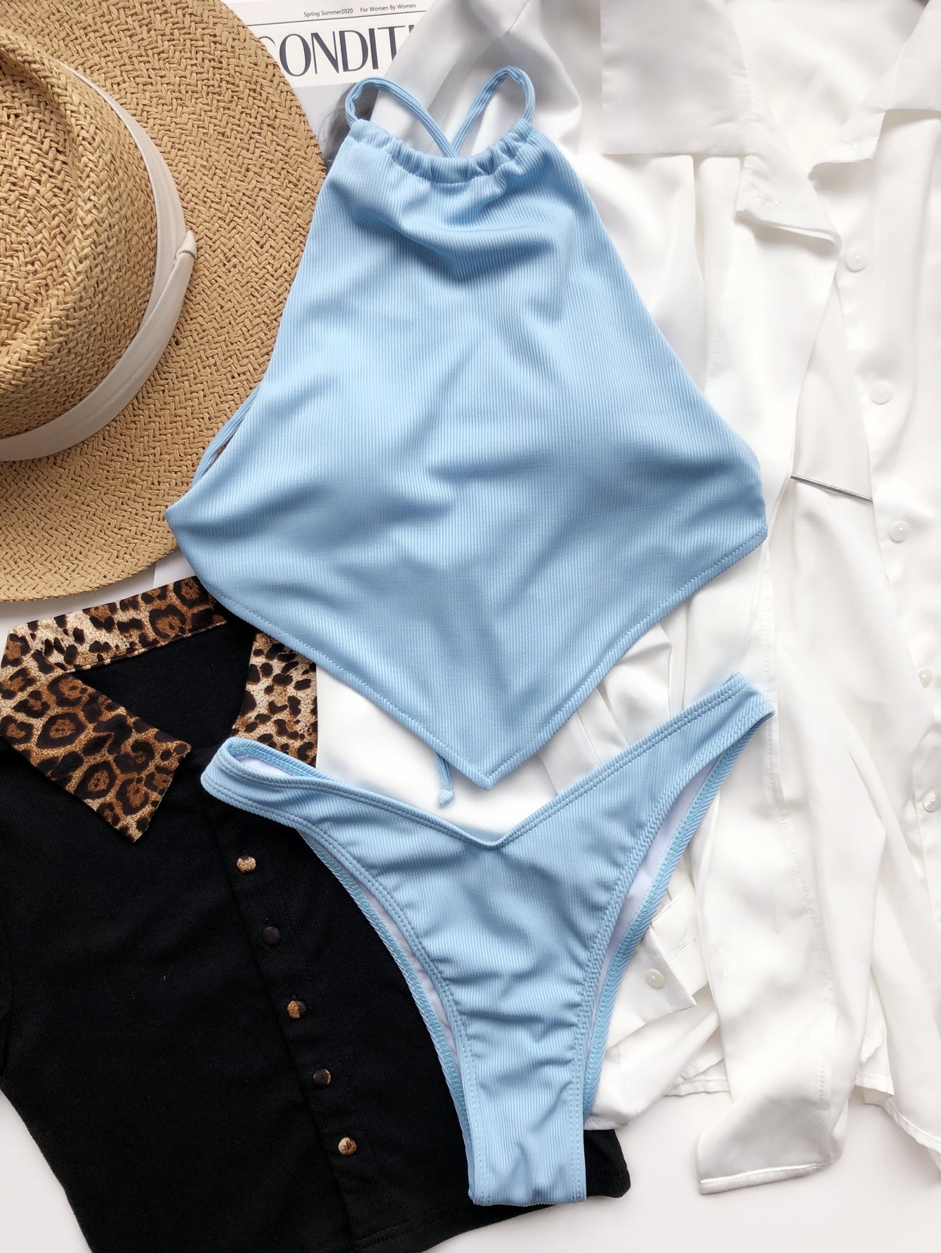Women's Two Piece High Waist Bikini Set with Cropped Top-Theone Apparel