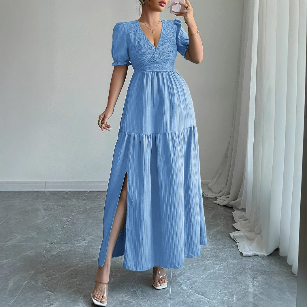 Gaun v-neck dalam yang masuk akal dengan daya tarik mewah modern