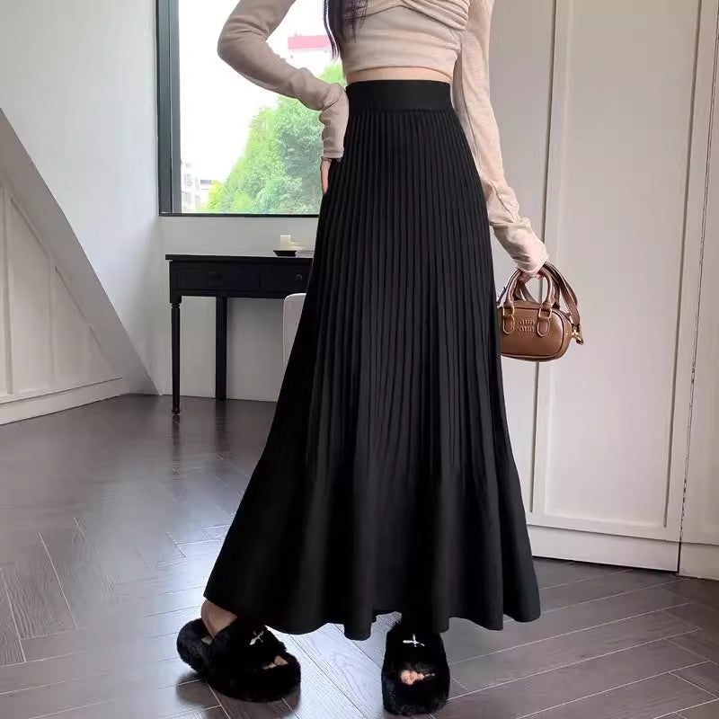New High-waisted Slimming Knitted Pleated Skirt