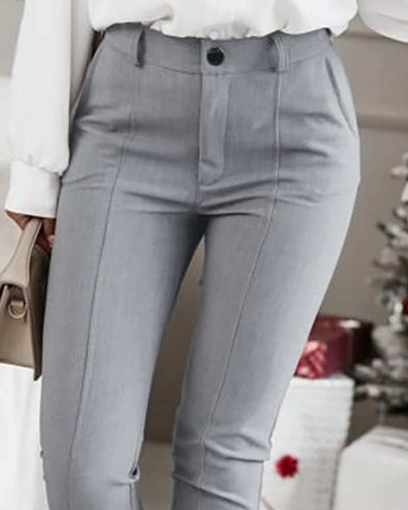 Skinny Pants Women's Fashionable All-match Casual Fabric Trousers With Rib At The Bottom