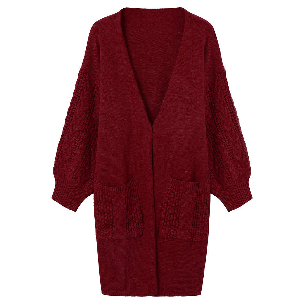 Cable Knit Lantern Sleeve Cardigan Coat For Women